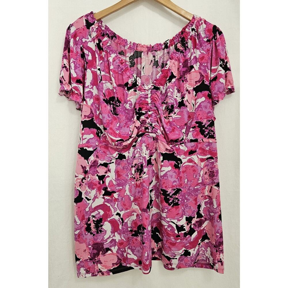 Lane Bryant Babydoll Top Blouse Pink Purple Womens Sz 22/24 Watercolor Y2K